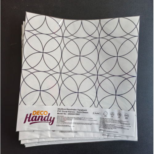 DecoHandy  Pvc Duvar Karosu 30x30cm 4'lü Paket - Siyah Daire Geometrik Desen  0