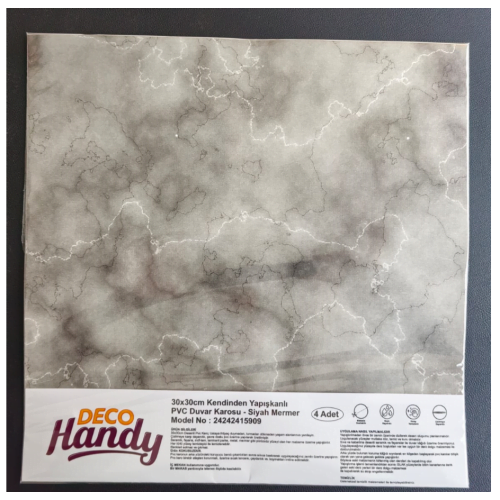 DecoHandy  Pvc Duvar Karosu 30x30cm 4'lü Paket - Mermer Desenli Siyah 0