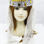 Beyaz Duvaklı Altın Pul İşlemeli Kına Fesi