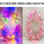 Kalp Püsküllü 3 Modlu LED Işıklı Taç Pembe Renk