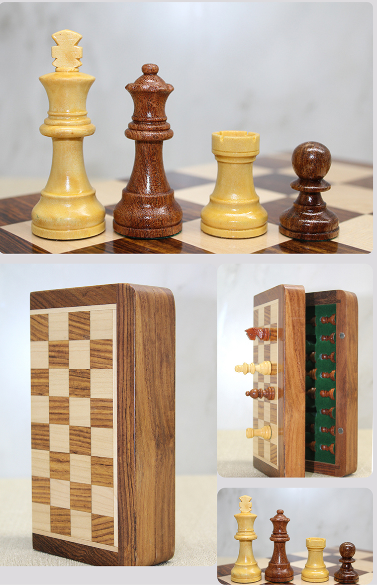 Özel Vernikli Mıknatıs Taşlı Ahşap Katlanabilir Kutulu Satranç Oyunu 30 Cm