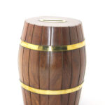 Pirinç Ahşap Fıçı Kumbara 15 Cm