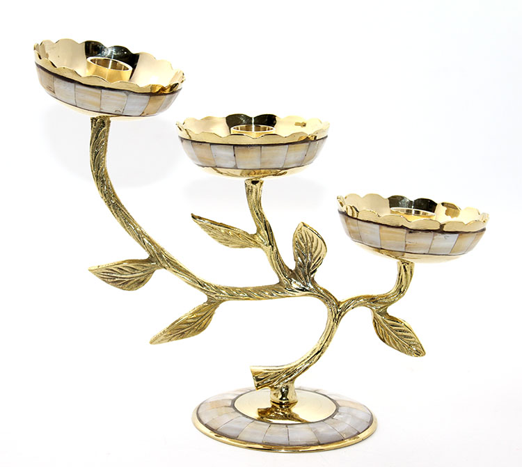 Pirinç Sedefli 3'lü Şamdan Model 4