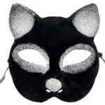 Siyah Gümüş Simli Kedi Maskesi