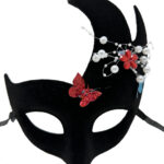 Siyah İncili Taşlı Süet Venedik Parti Maskesi