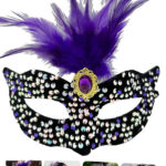 Siyah Kadife Payetli Pullu Mor Tüylü Parti Maskesi