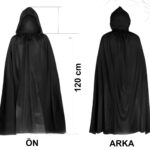 Siyah Uzun Pelerin 120 cm Kapüşonlu