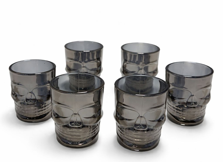 6'lı Kurukafa Siyah Cam Shot Bardağı Seti
