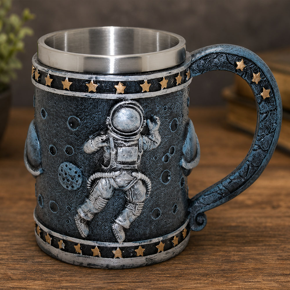 3D Astronot Tasarımlı Kupa Bardak - Çelik İç Yüzeyli - Uzay Teması