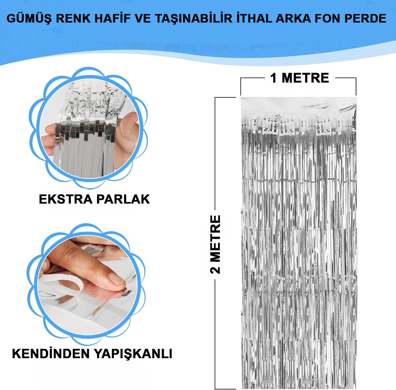 Gümüş Metalize Saçaklı Fon Perde