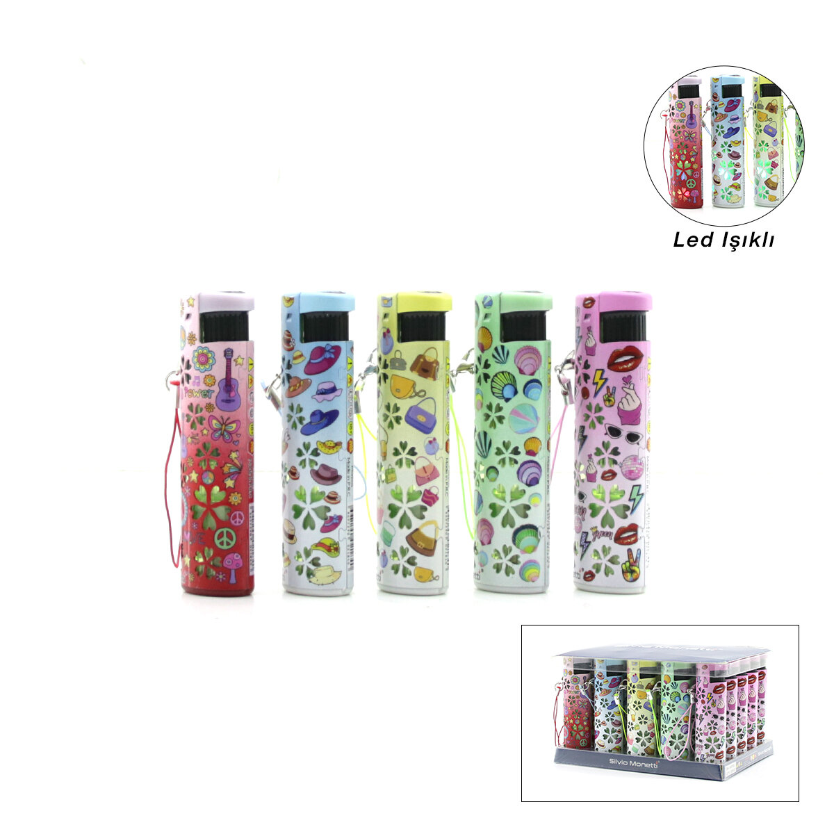 LED Işıklı Rüzgar Çakmağı - Karışık Desenli - İpli