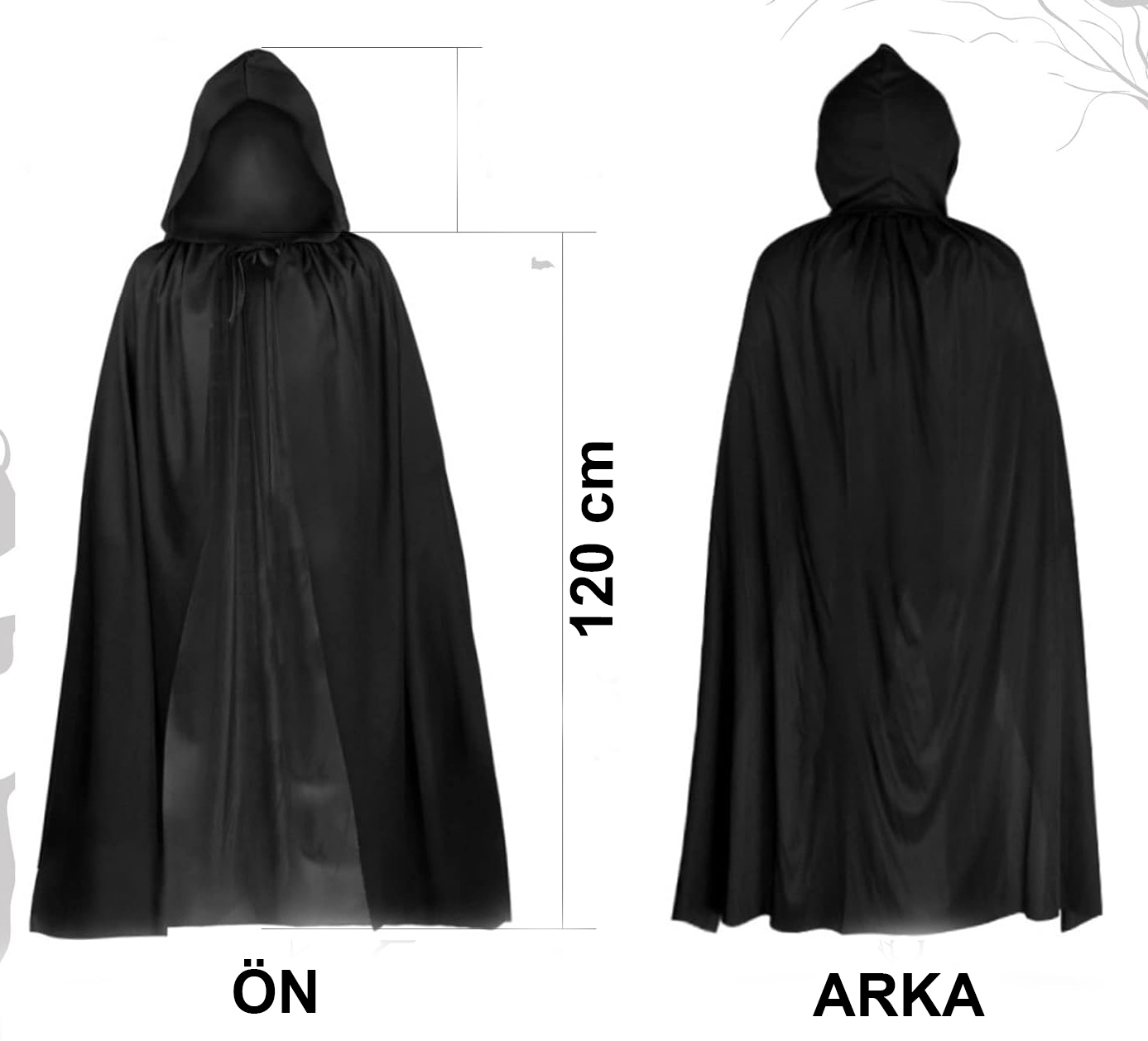 Siyah Uzun Pelerin 120 cm Kapüşonlu