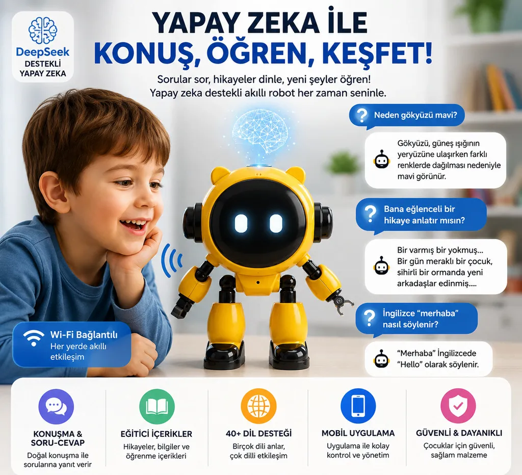 Yapay Zeka Robot Oyuncak - Konuşan Robot - Wi-Fi Uygulamalı - Çocuklar İçin Eğitici Oyuncak